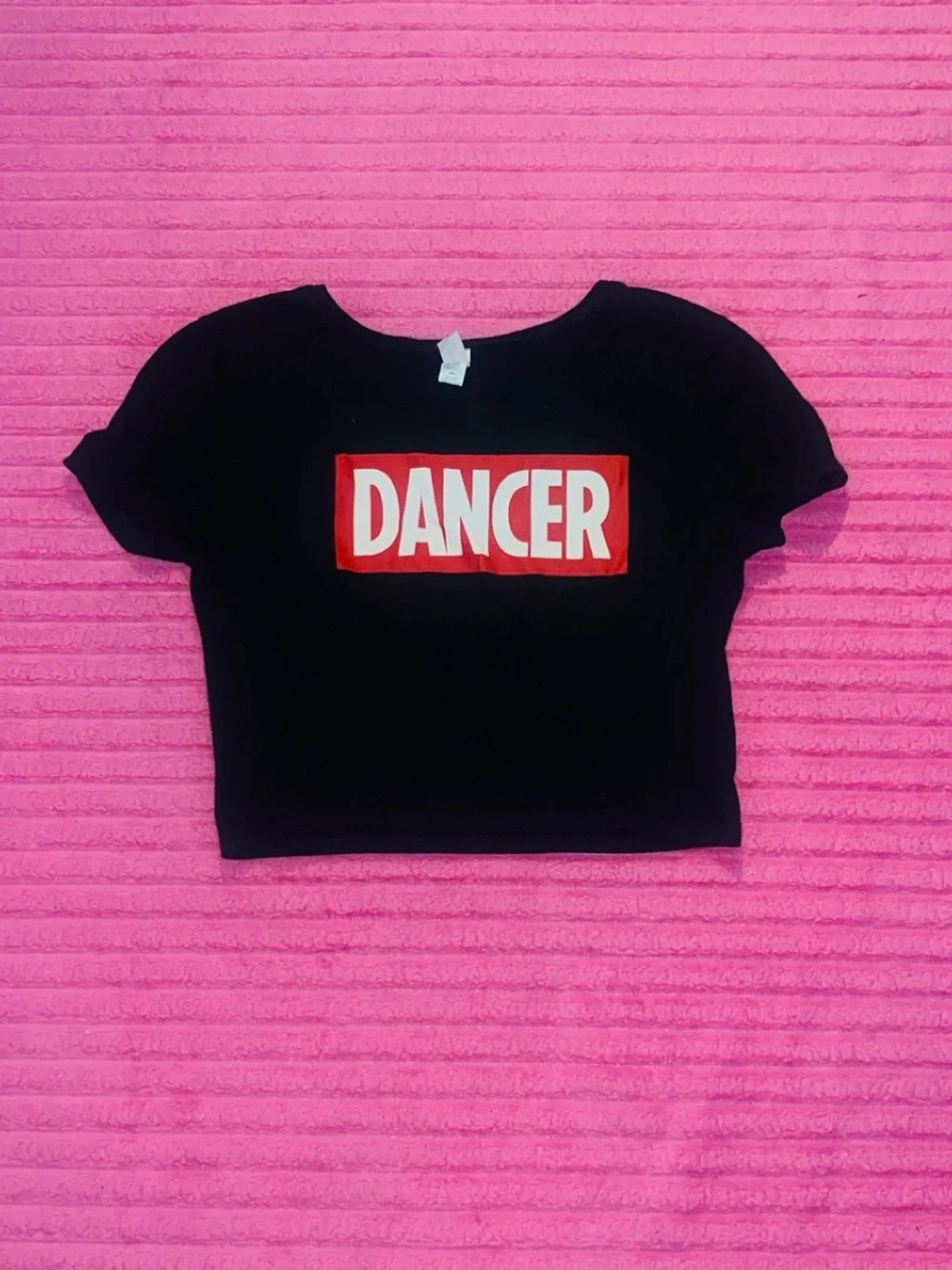Bella Canvas Black Crop Tee with Red & White DANCER Graphic